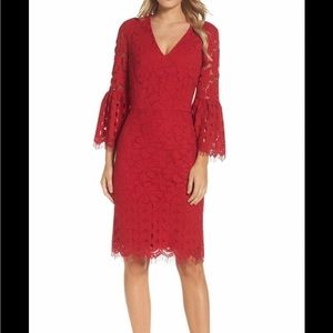 EUC. Maggy London Lace Bell Sleeve Dress, Size 14 in Red. Worn twice!!